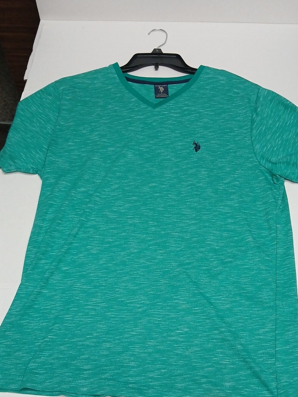U.S. Polo Assn. Men's V-Neck Tee in Teal Green with Contrast Logo